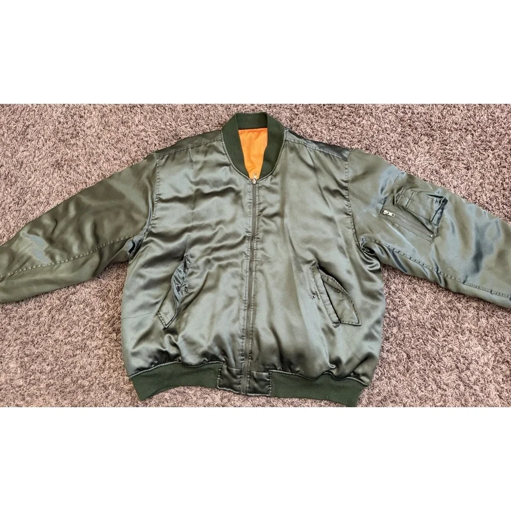 Steve & Barry's Flight Jacket Reversible Olive Green Orange Zip Pockets Size 2XL